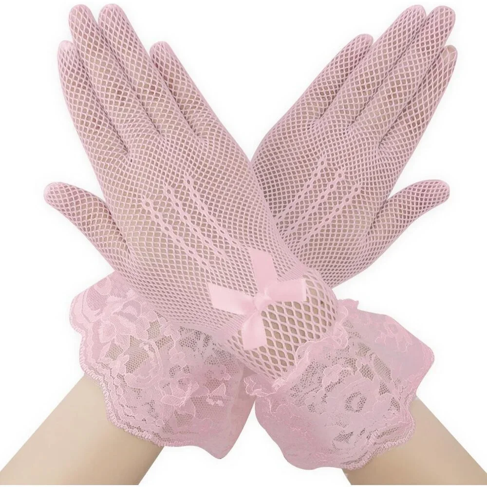 Women's A-Pink Halloween Tea Short Lace Gloves Elegant Bridal Cosplay Party